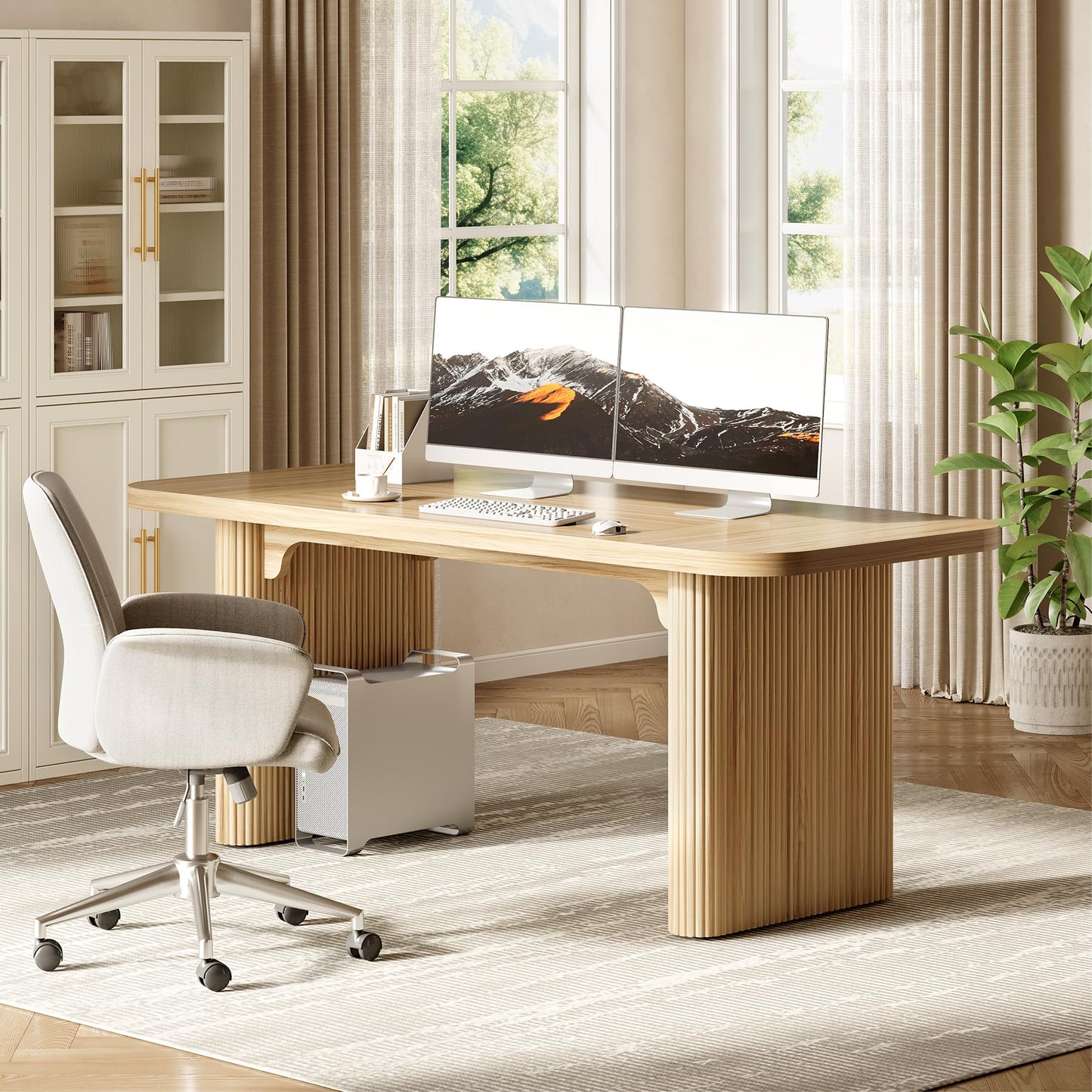 LITTLE TREE 62-Inch Home Office Computer Desk, Large Writing Desk with Textured Double Base, 5 ft Conference Meeting Seminar Table for Office