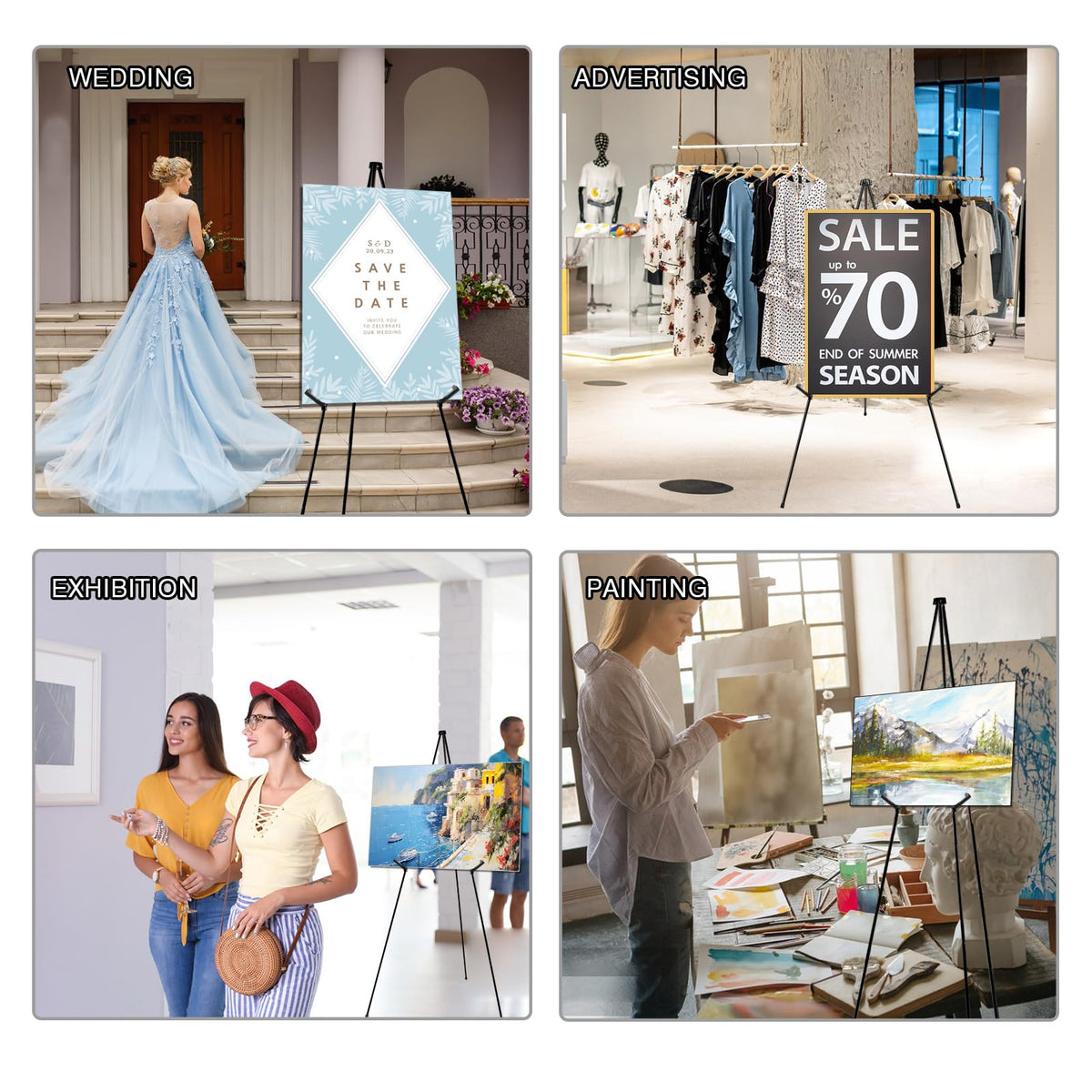 AROIC 63 "Easel Stand for Display, 10 Pack Portable Foldable Metal Easel, Easels for Signs Wedding Logos,Arts, Painting,Adjustable Floor Easels with 10 Storage Bag