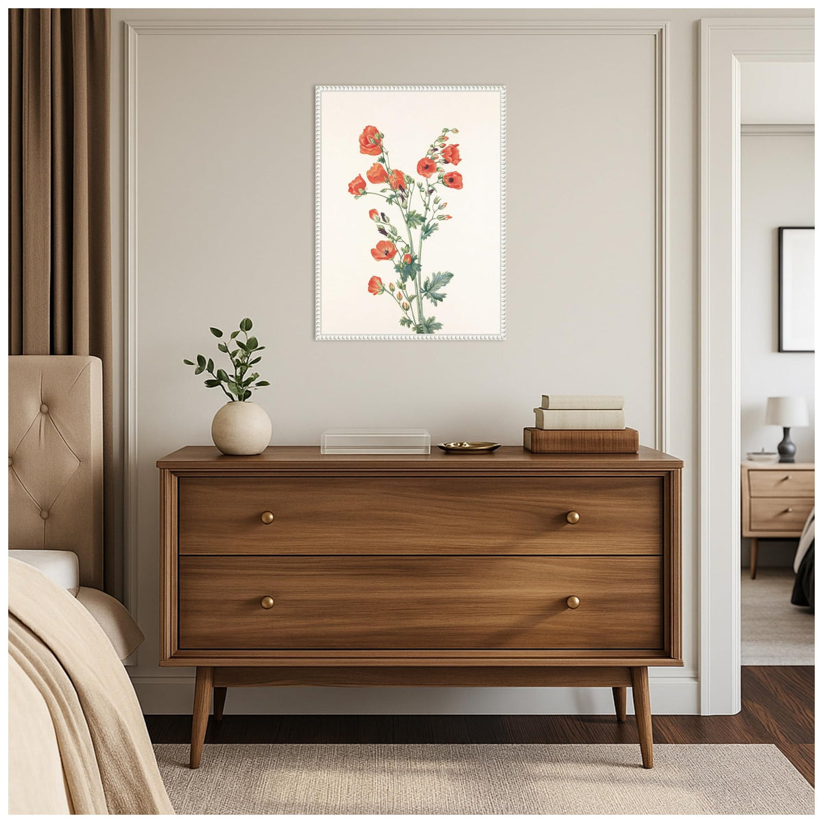 Amanti Art Framed Canvas Wall Art 24x18 Scarlet Globe Mallow (1925) Framed Wall Art Canvas, Flowers Artwork, Traditional Decor, Medium Poster for Living Room, Bedroom, Bathroom, Kitchen, Office