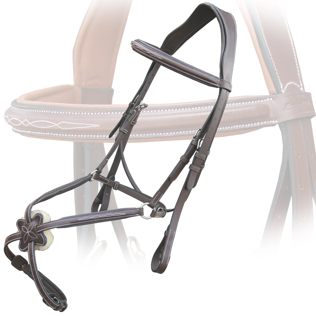 ExionPro Exion Anatomical Figure 8 Bridle with Broad Mono Crown Piece | Fancy Stitching Square Raised Noseband | Soft Padding on Crown, Brow & Noseband | Rubber Grip Reins for Horse