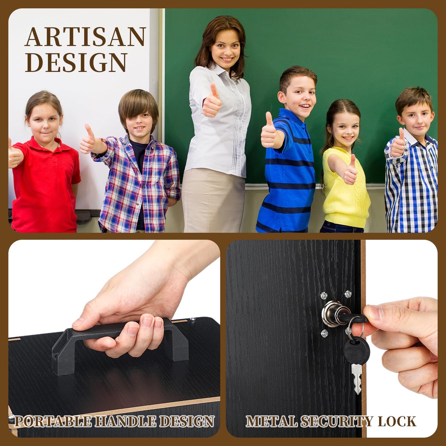 RattanView Mobile Holder Classroom 36 Slots Wooden Cell Phone Storage Cabinet Pocket Chart Phone Jail Cell Phone with Handle and Security Lock for Classroom Office and Office Meeting (Black Color)