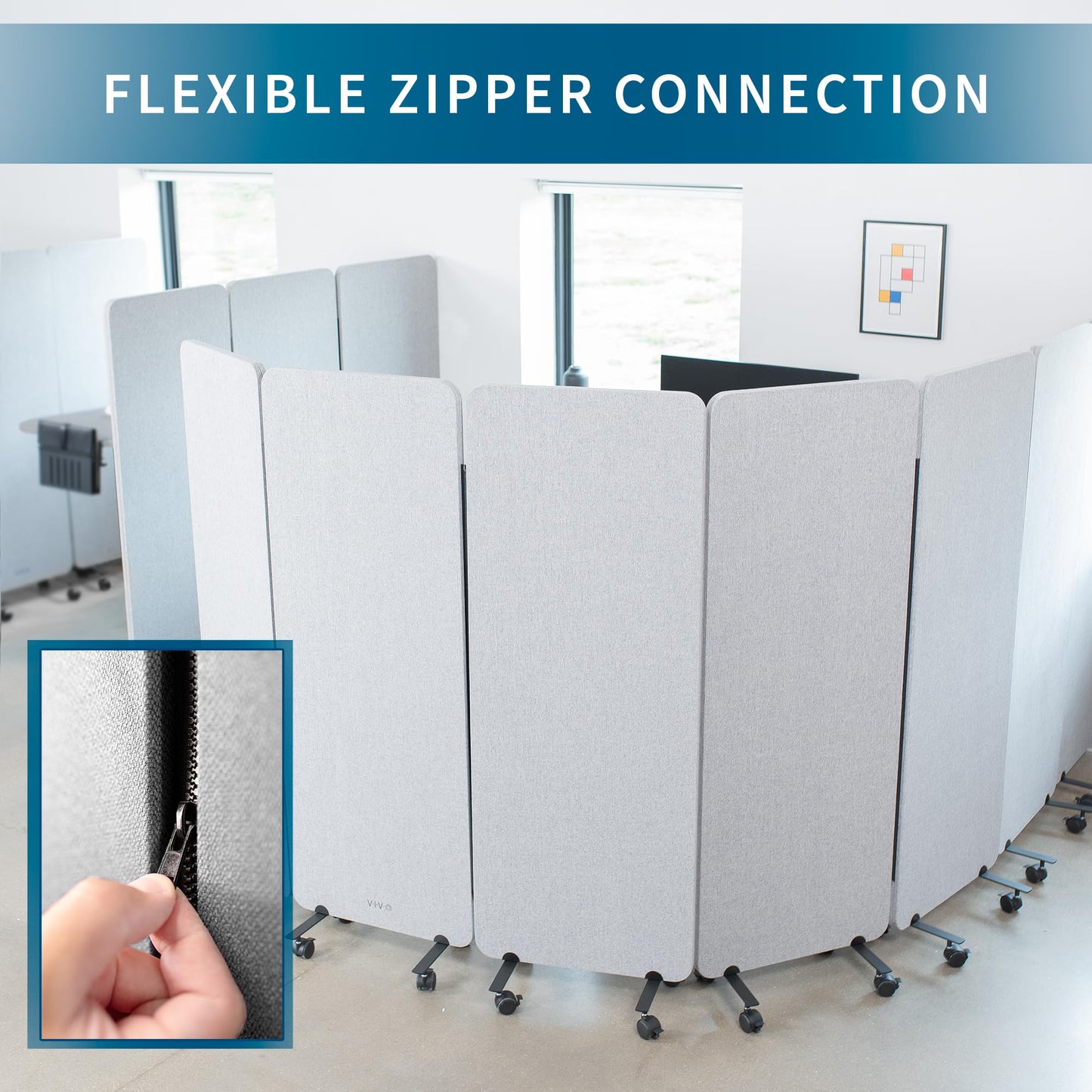 VIVO Freestanding 72 x 66 inch Privacy Panel, Mobile Cubicle Divider, x3 24 inch Wall Partitions, Gray, PP-3-T072G-M