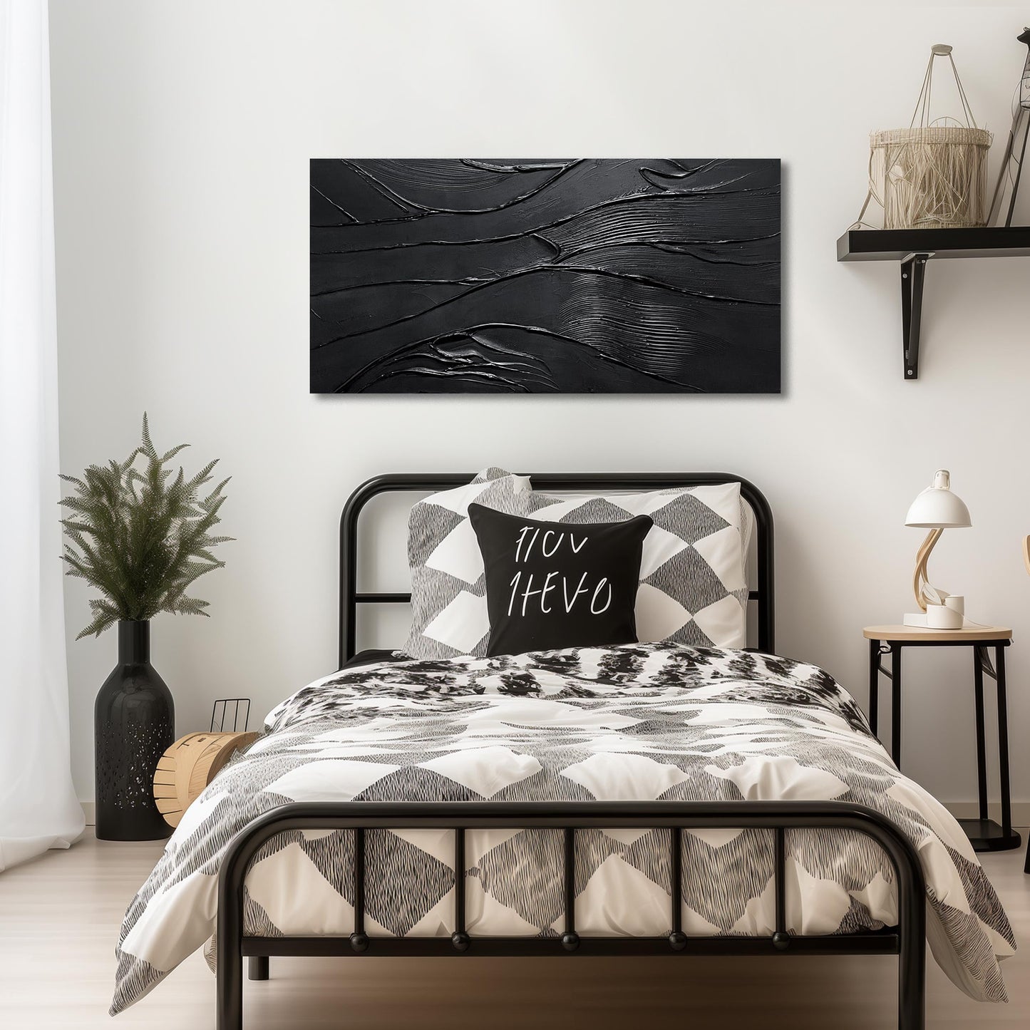 CGXART Abstract Painting Wall Art For Living Room Black Painting Wall Decor For Bedroom Modern Wall Art For Bathroom Size 20 x 40 Inch