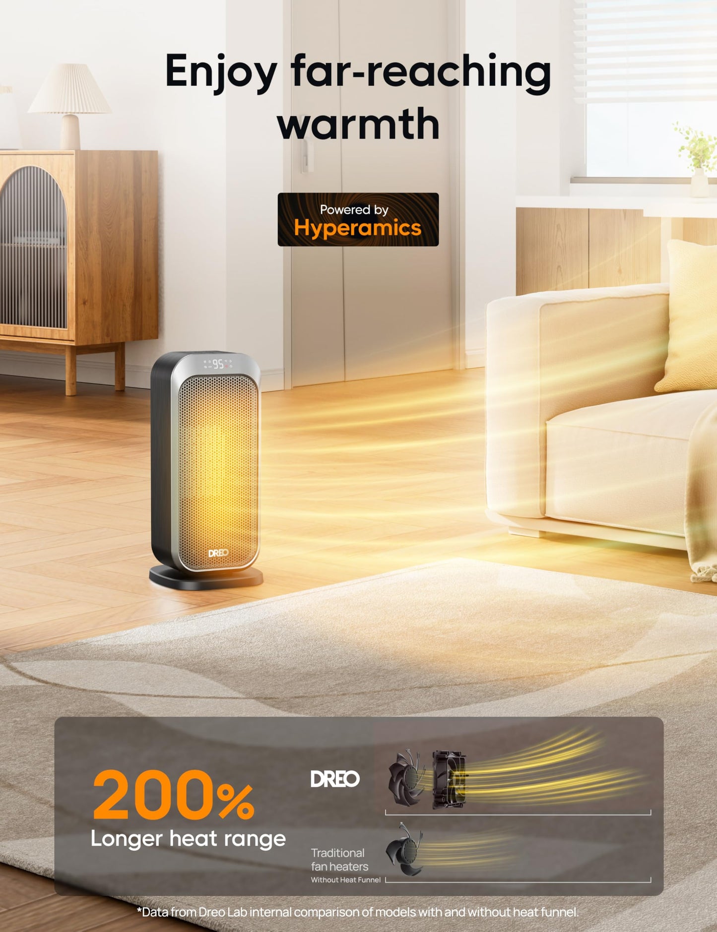 DREO Quiet Space Heater, 1500W Portable Heaters for Indoor Use with Remote, 70° Oscillation, Fast and Safety Electric PTC Ceramic for Desk Office Bedroom, 12H Timer