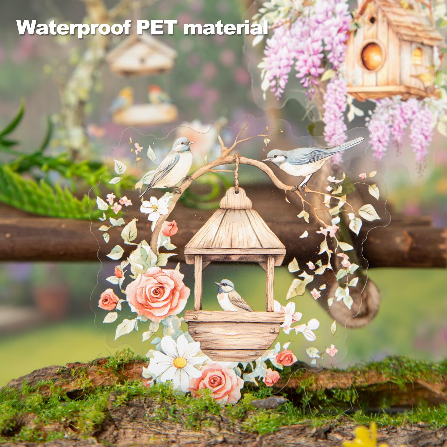 Miyouluna 60PCS Birdhouse PET Stickers, Nature Bird Nest Scrapbook Stickers for Journaling, DIY Crafts and Planner Decoration, Transparent Waterproof Junk Journal Supplies