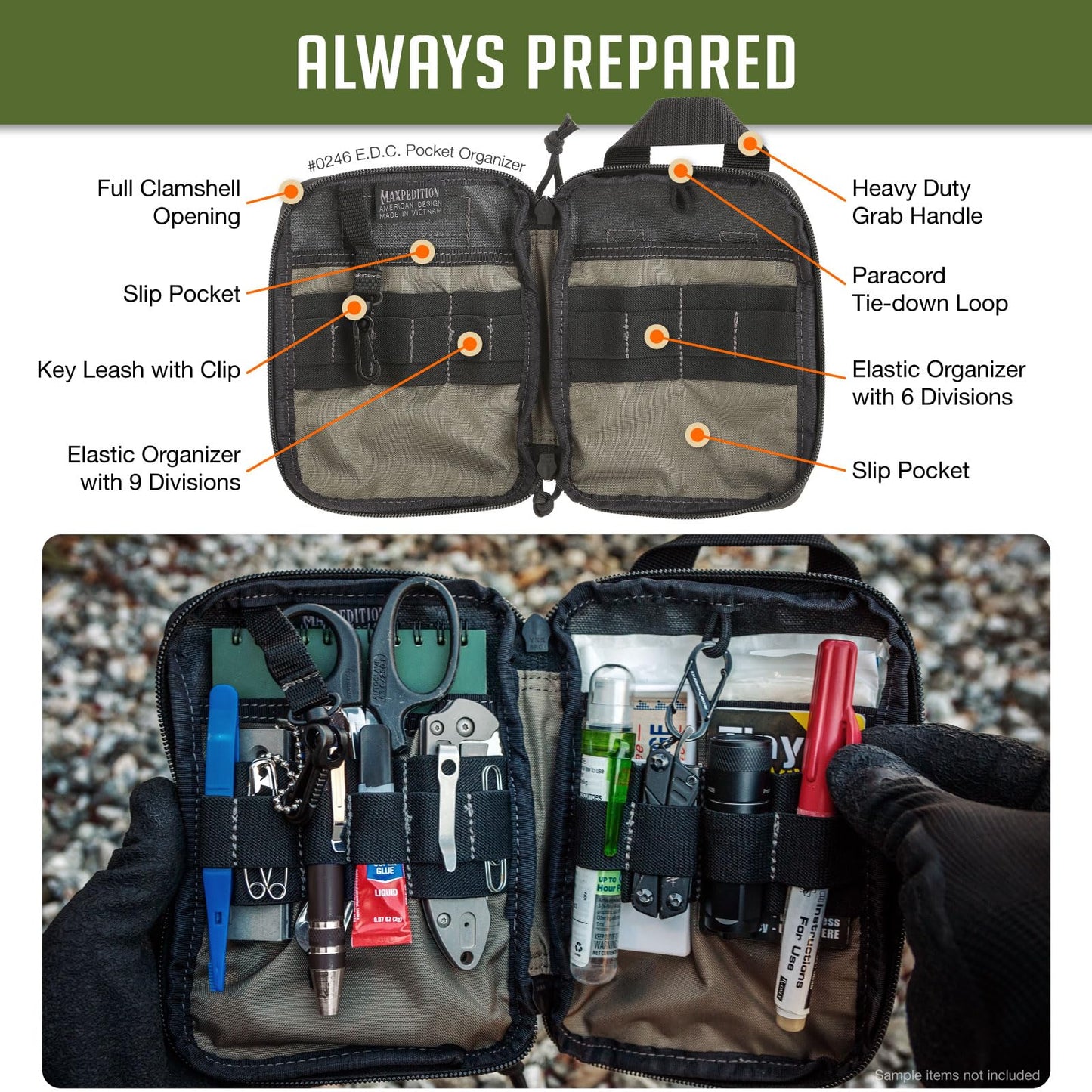 Maxpedition E.D.C. Pocket Organizer,Nylon (Black) 6"x1"x8"