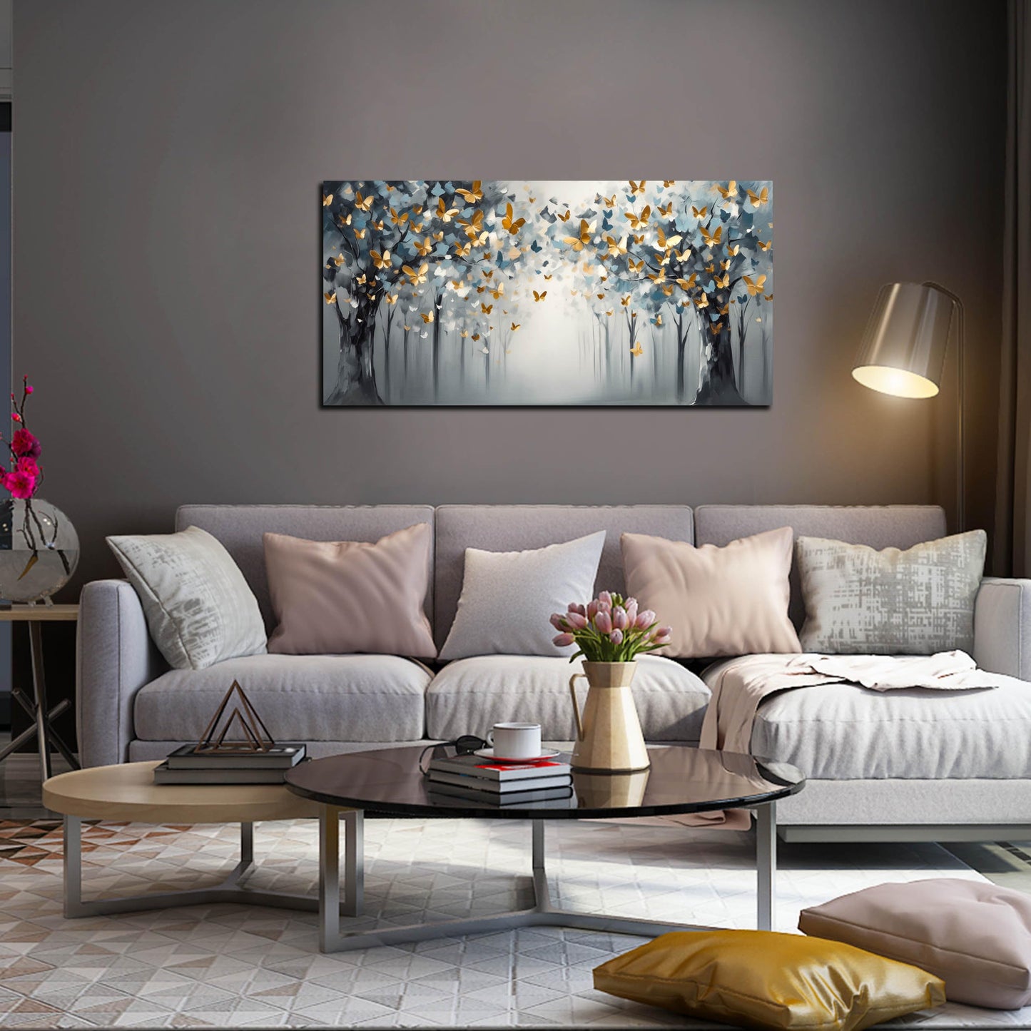 SIXTTART Butterfly Wall Art for Bedroom - Tree Wall Art Canvas for Living Room - Home Office Decor Women Size 20" x 40"