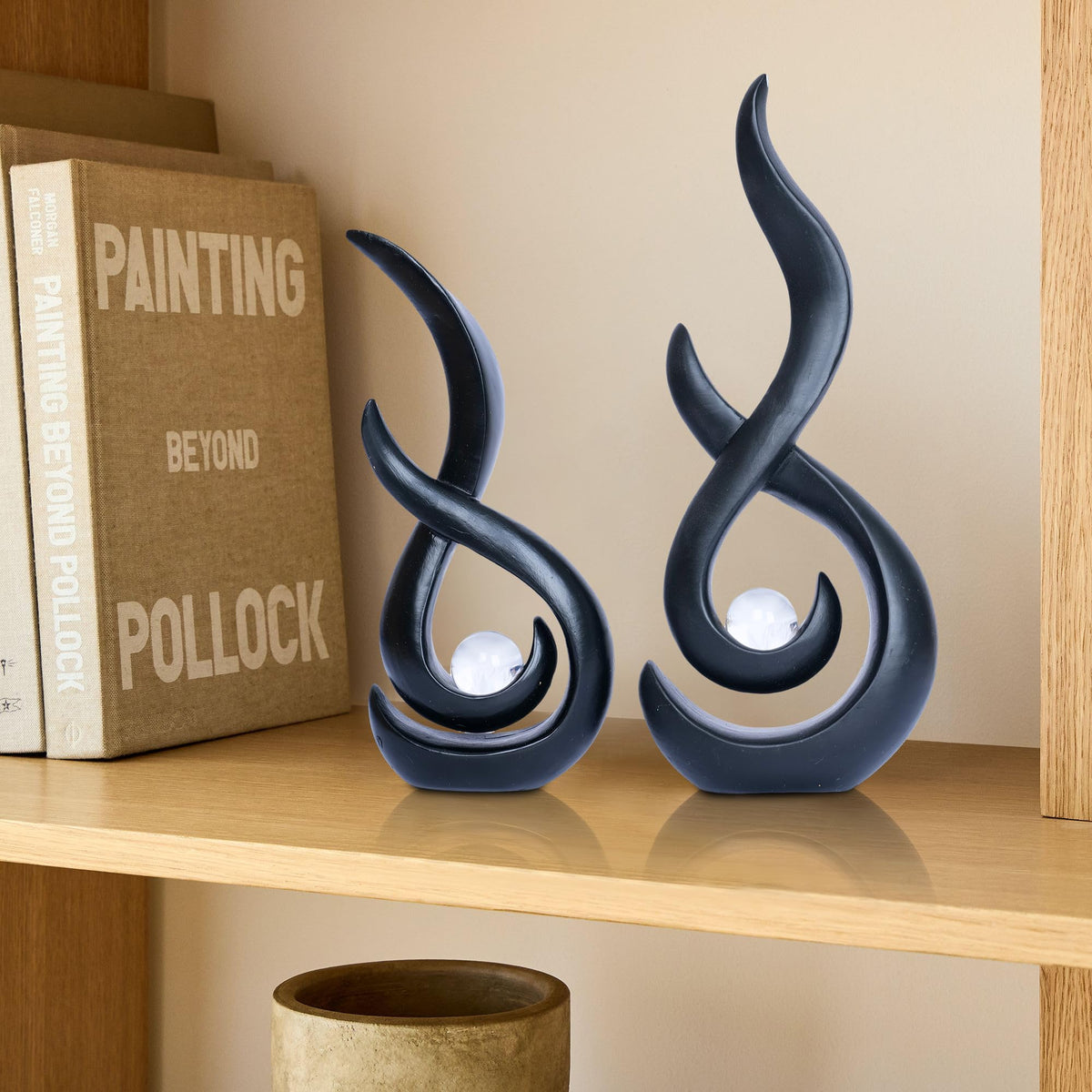Black Home Decor Statue Modern Abstract Sculpture Decorative Accent Art Round Geometric Centerpieces for Living Room Dining Bookshelf Entryway Table Office Desk Decorations