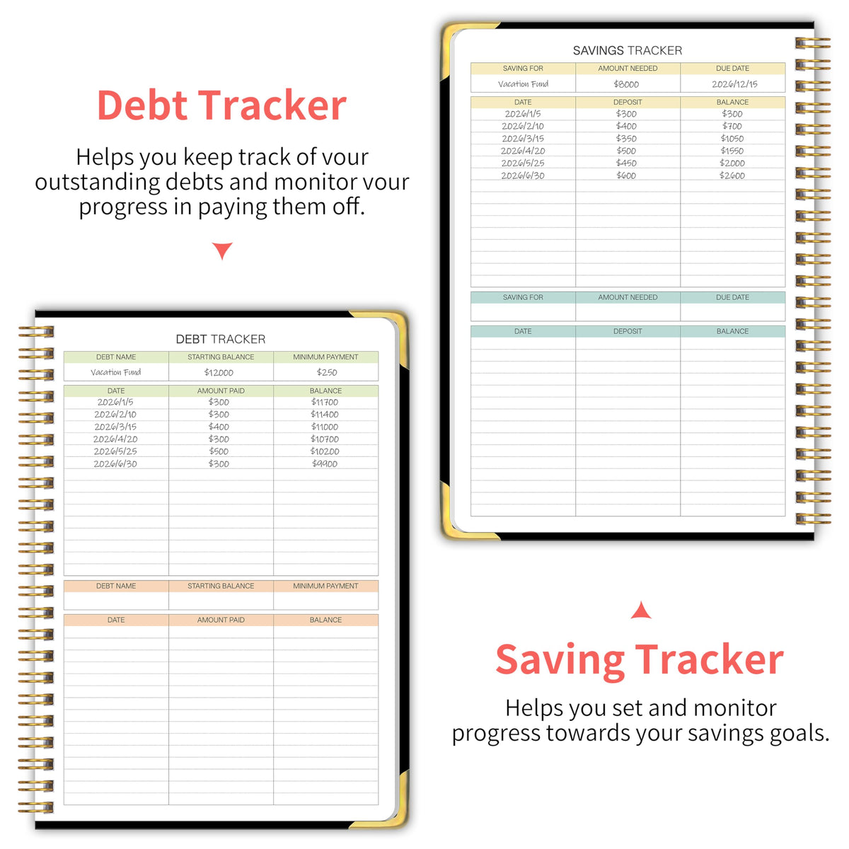 Budget Planner - Monthly Budget Book B5, Undated 12 Month Expense Tracker Notebook with Metal Corner Protectors & Bill Organizer, Hard Cover Financial Account Book for Women Men Home Business, Black