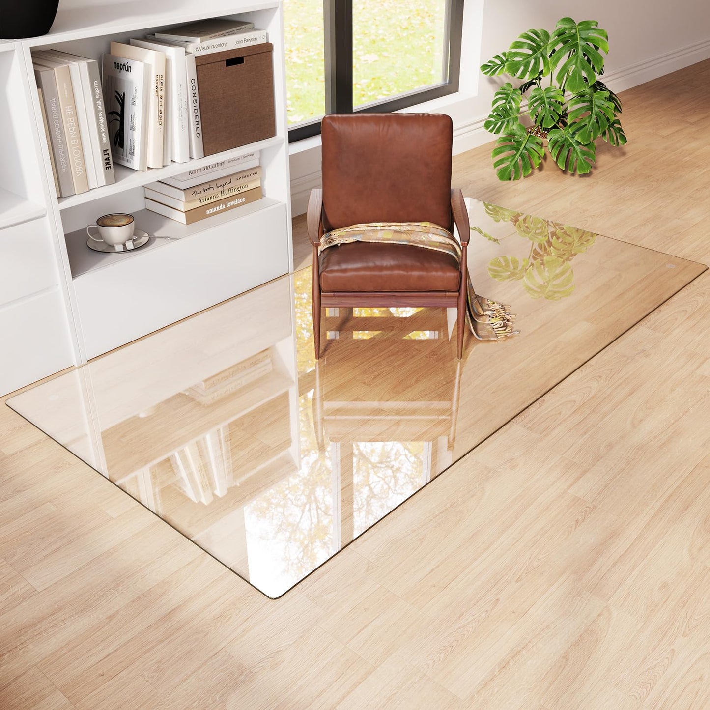 InfiniGlass Tempered Glass Chair Mat 80"x40" – Ultra-Clear Office Chair Mat for Hardwood Floors & Low-Pile Carpets – Heavy-Duty 0.2" Scratch-Resistant Surface with Non-Slip Pads – Supports 1,000 lbs