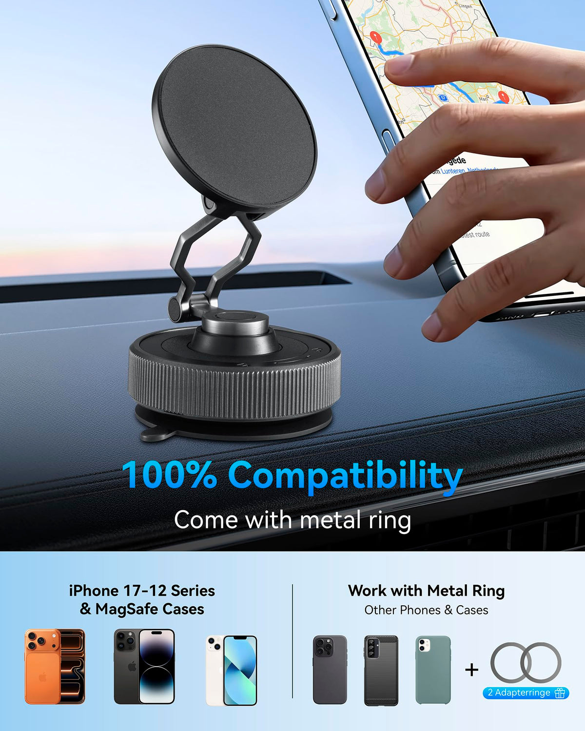 Magnetic Suction Cup Phone Mount for Magsafe，360° Adjustable Magnetic Car Phone Holder，Suction Phone Mount for Car Dashboard，Phone Holders for Your Car/Gym/Mirror Mount for iPhone & Android