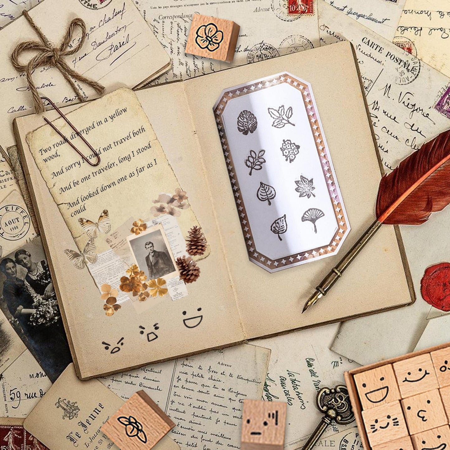 25 Pieces Wooden Rubber Stamp Set, Plant Decorative Wooden Stamp DIY Craft, Cute Butterfly & Botanical Designs for Journals, Scrapbooks, Planners, and DIY Crafts (Butterfly)