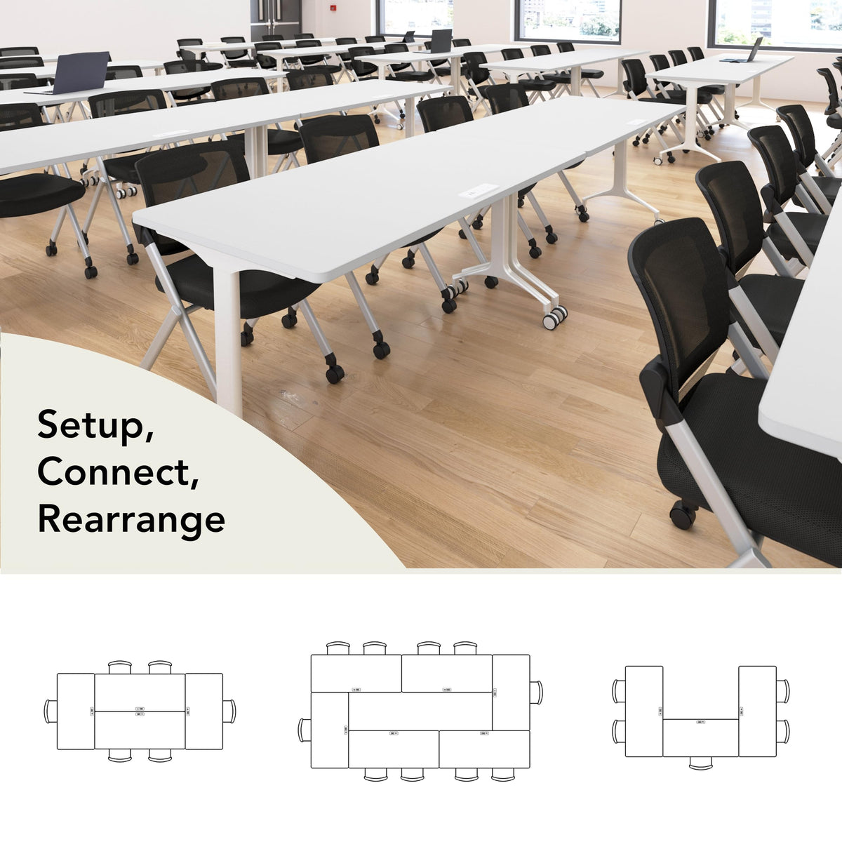 Bush Business Furniture 60-inch Rolling Rectangle Conference Room Table, Modular Training Table with Wheels for Meetings and Classrooms, Commercial Office Furniture, Synergy Collection, White