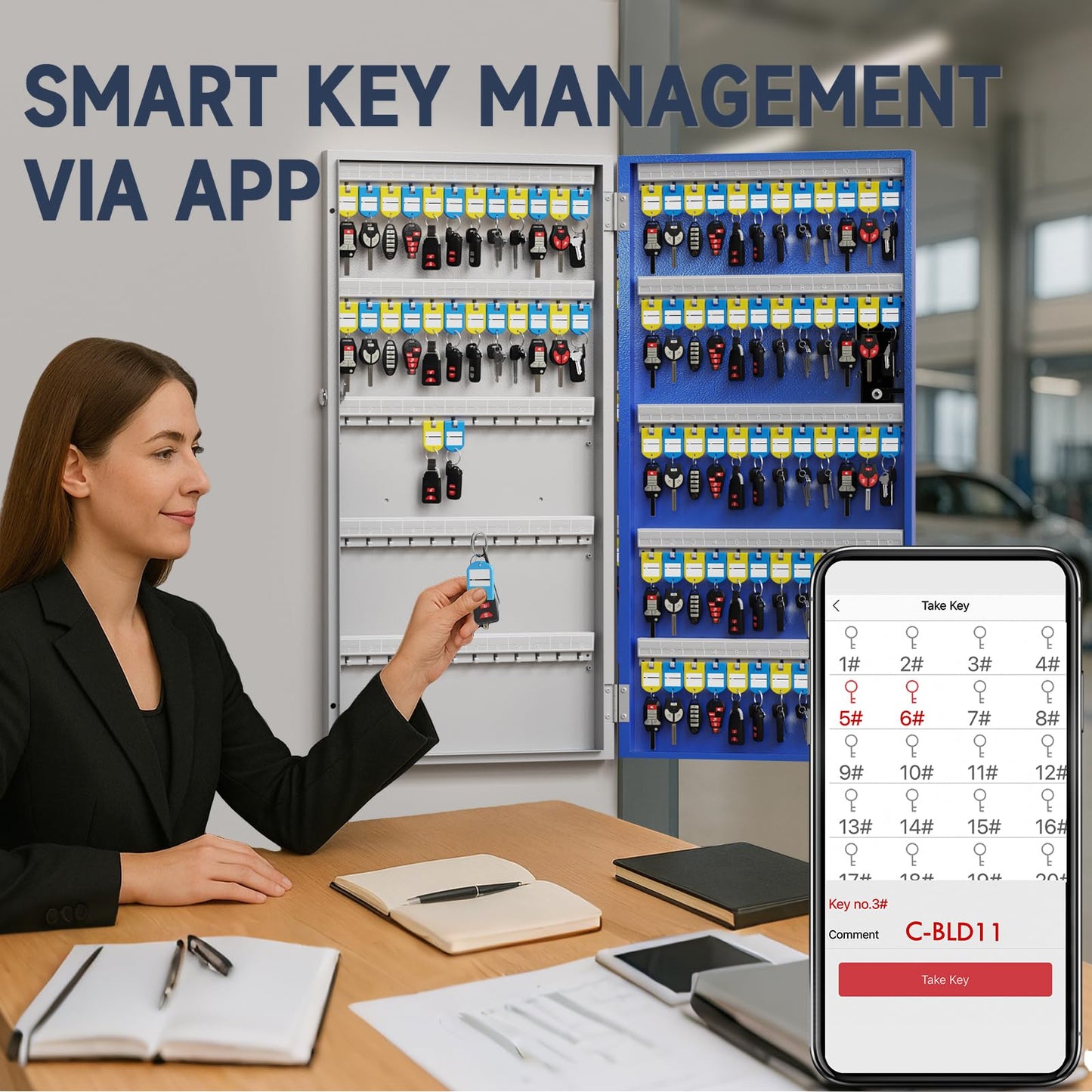 WeHere 120-Key Key Lock Box Wall Mount – Commercial Smart Key Cabinet Organizer with App, One-Time Code, Bluetooth & WiFi Unlock (Sold Separately), Key Management System for School, Rental, Office