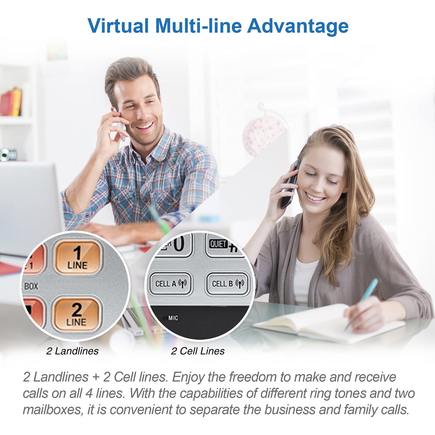 AT&T TL86103 2-Line Corded/Cordless Phone System for Small Business with Answering Machine, Connect-to-Cell Bluetooth, Caller ID, Intercom, Long Range & Expandable to 12 Handsets (Silver/Black)