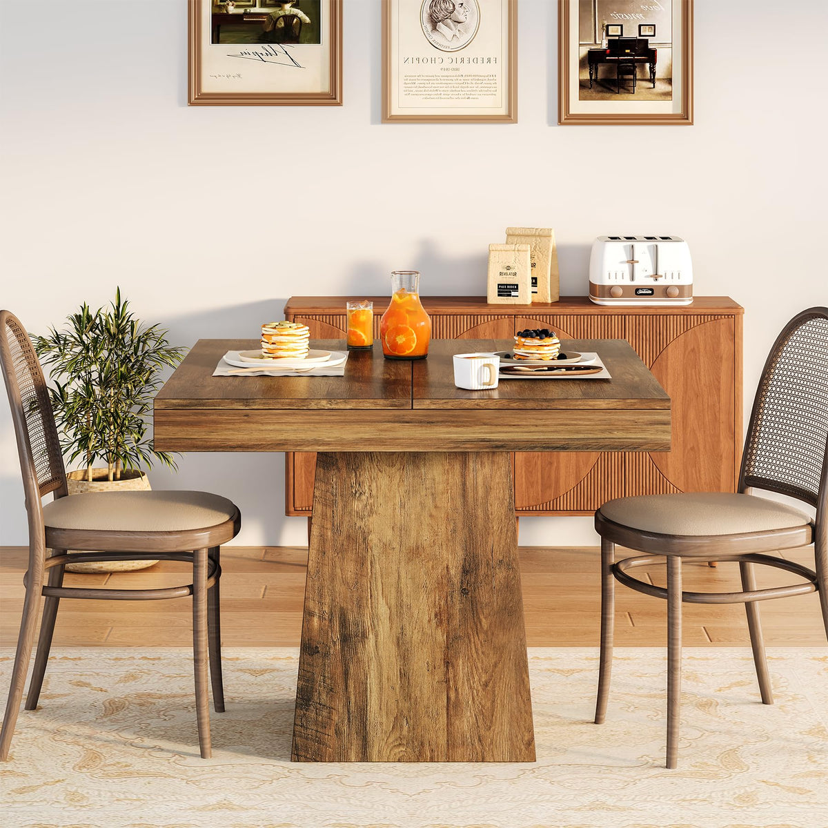 LITTLE TREE 31.5" Small Dining Table for 4, Farmhouse Kitchen Table with Walnut Finish, Square Compact Dinner Table for Home Dining Room, Apartments, Office, Living Room & Restaurants, Walnut
