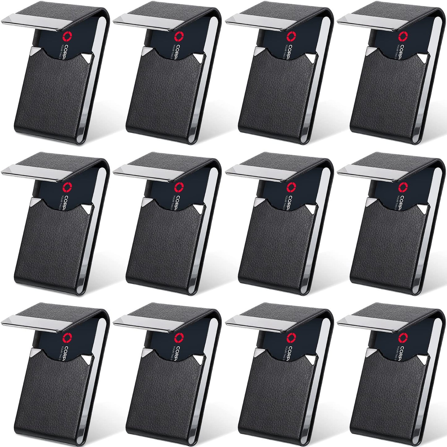 Yexiya 12 Pcs Leather Business Card Holder Case PU Leather Business Pocket Card Holders Wallet with Magnetic Closure for Men Women Office Gifts, Black