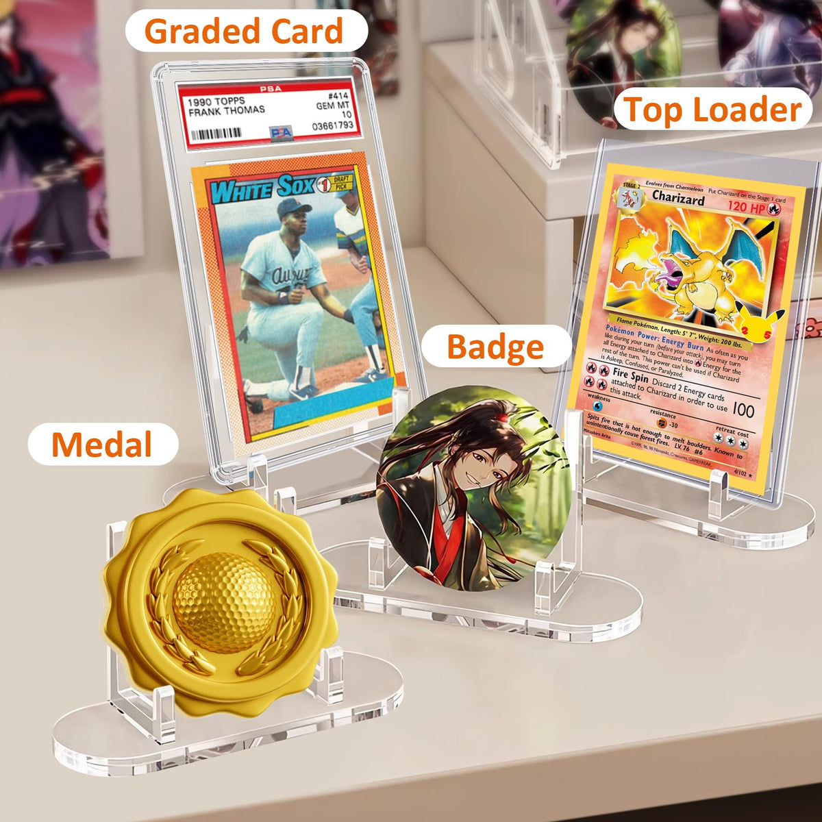 tutata Acrylic Trading Card Display Stand, 10 Pack Clear Card Stands, Card Stands for Sports Cards, Sports Card Holder, PSA Graded Card Display