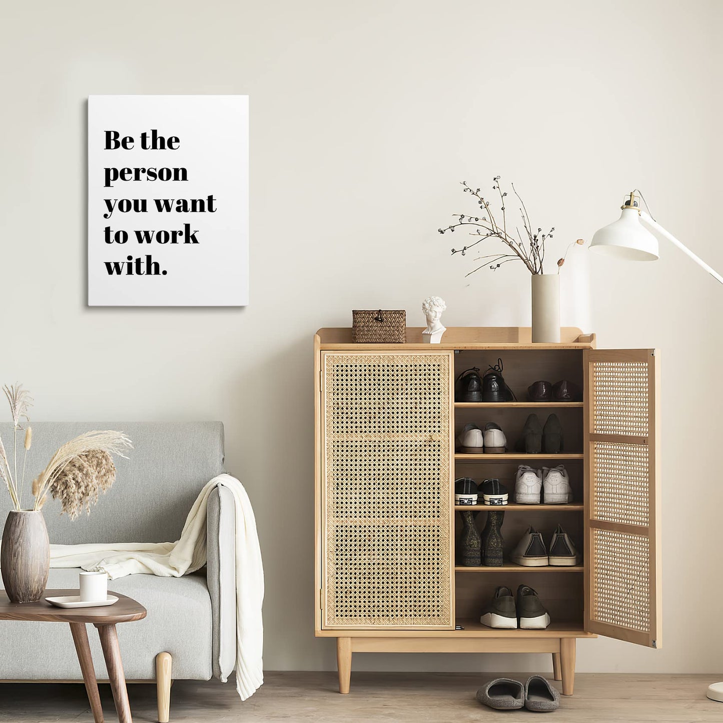 XWELLDAN Be The Person You Want to Work With Inspirational Quote Wall Art Canvas Prints,Team Work Motivational Quotes Wall Art Decor for Home Office Workplace, 11 x 14 Inch, Framed