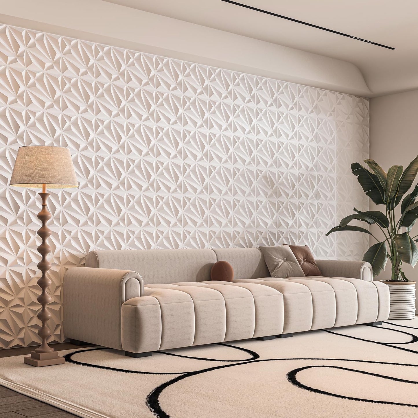 Art3d 33-Pack 3D Wall Panel for Interior Wall Décor, Diamond Textured PVC Accent Wall Paneling for Living Room Bedroom Office TV Wall Background, 11.8"x11.8" Cover 32.Sq.Ft., White
