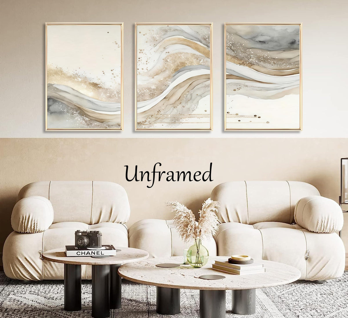 3Pcs Gold Abstract Marble Canvas Wall Art Modern Grey and Gold Fluid Painting Picture Wall Decor neutral Marble Poster Print Artwork for Bedroom Living Room Office Hotel Home Decoration