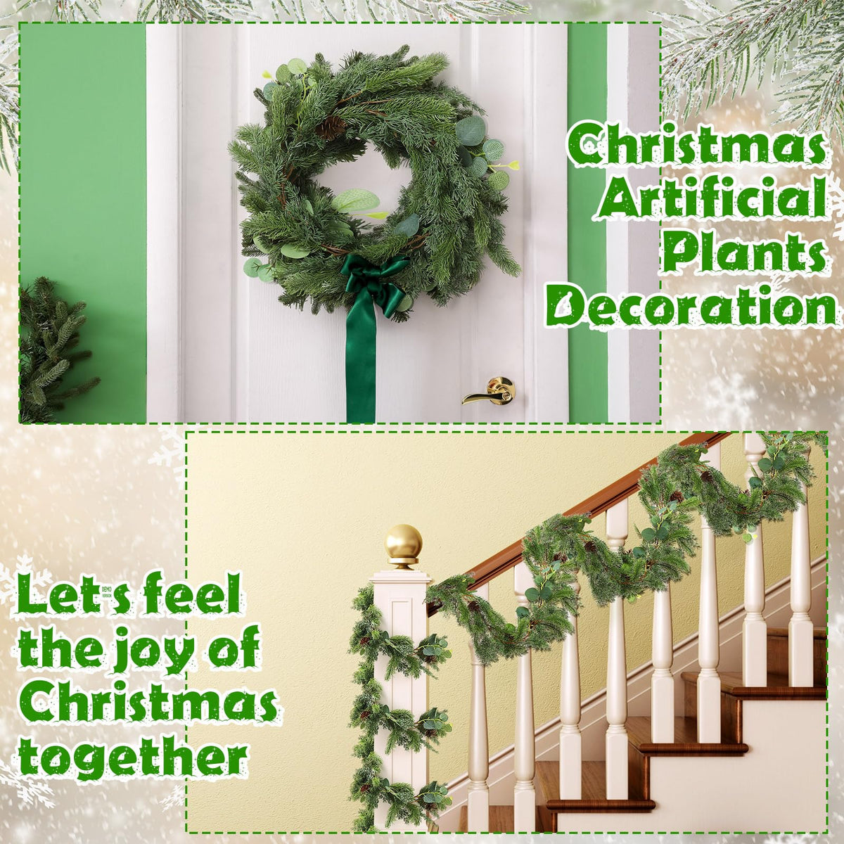 XunYee 6 Feet Christmas Cedar Garland, Realistic Pine Needles Garland with Cones and Eucalyptus Leaves, Artificial Greenery for Mantle, Stair, Doorway, or Xmas Holiday Decoration