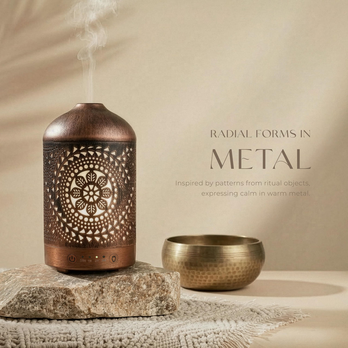 Earnest Living Essential Oil Diffuser Metal Diffuser 100 ml Timers Night Lights and Auto Off Function Home Office Humidifier Aromatherapy Boho Decor Gift