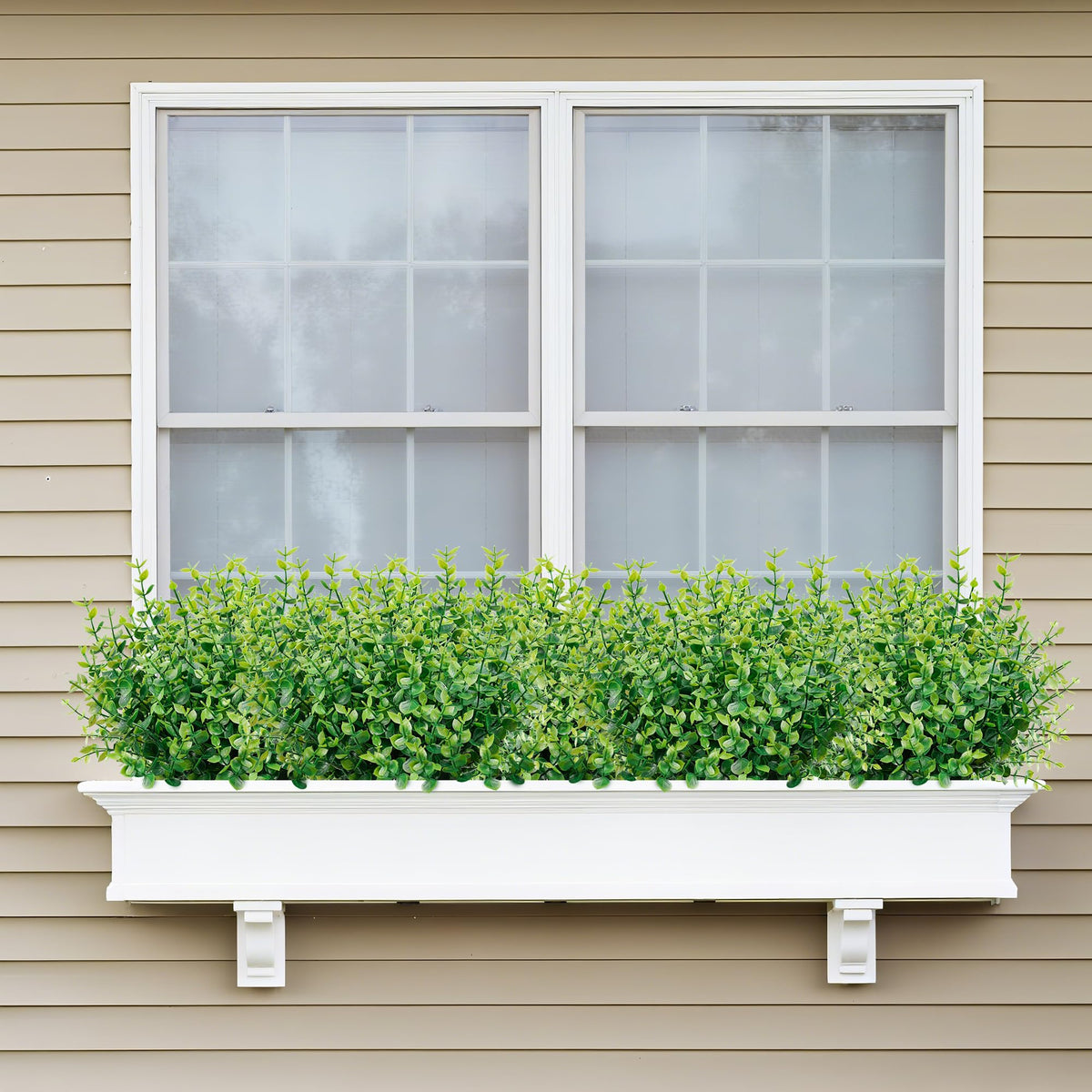 petalyn Faux Greenery Stems Plastic Artificial Boxwood, 20 Bundles Faux Boxwood Shrubs Outdoor Artificial Greenery UV Resistant for Farmhouse Office Garden Wedding Window Patio Porch Home Decor