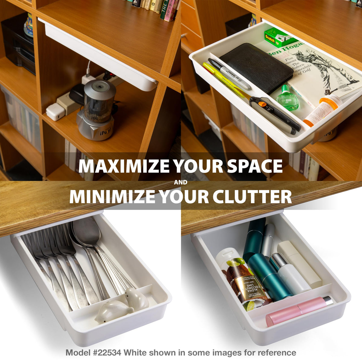 Officemate Large Self-Adhesive Under Desk Drawer, White, 12.5" x 10.75" x 1.875" (22556)