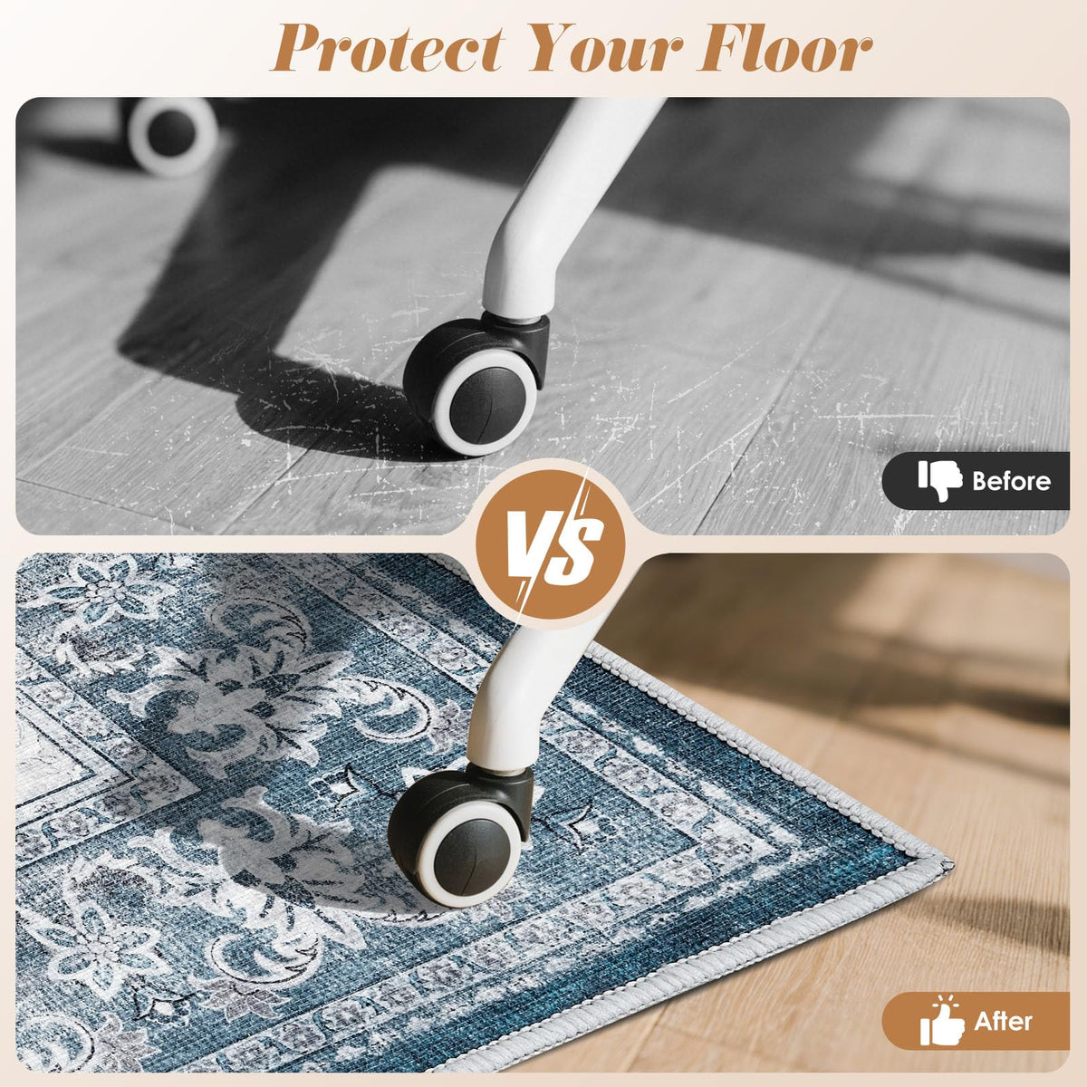 Office Chair Mat for Hardwood Floor & Tile Floor, 36"x48"Anti-Slip Under Desk Carpet Protector for Rolling Computer Chair Mat, Machine Washable Office Area Carpet (Chenille,Blue)