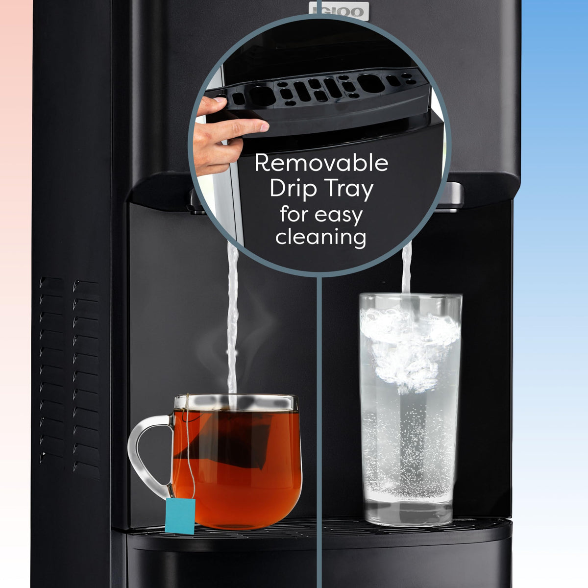 Igloo Bottom-Loading Water Dispenser – Water Cooler Dispenser with Hot & Cold Temperature Settings- Electric Water Dispenser Fits 3- & 5-Gallon Jugs with Child Safety Lock for Home & Office Use– Black