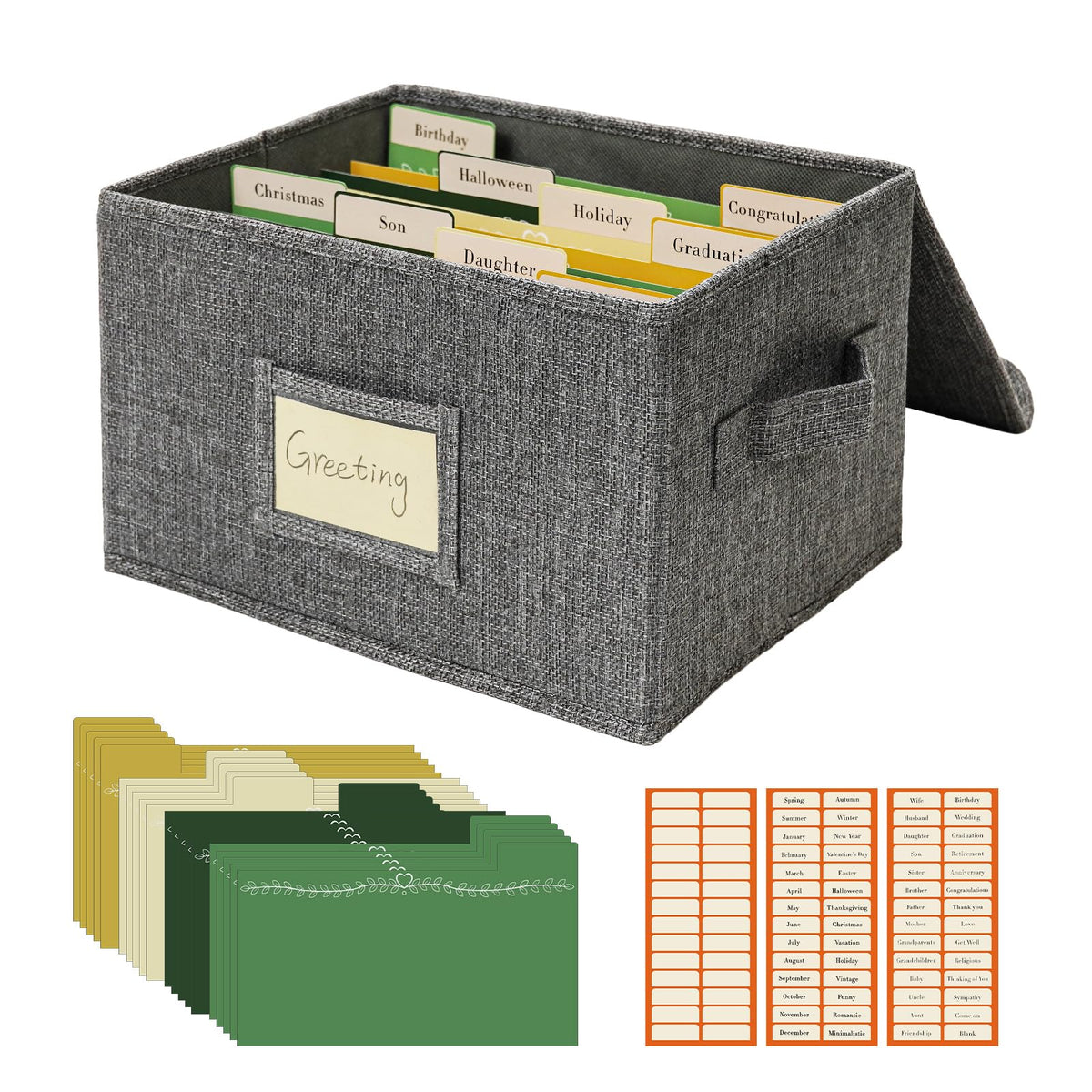Vienrose Greeting Card Organizer Storage Box with 20 Removable Dividers, 84 Self-stick Labels, Perfect for Photos, Envelopes, Scrapbooking, Paper, Stickers Holder 1 Pack Grey