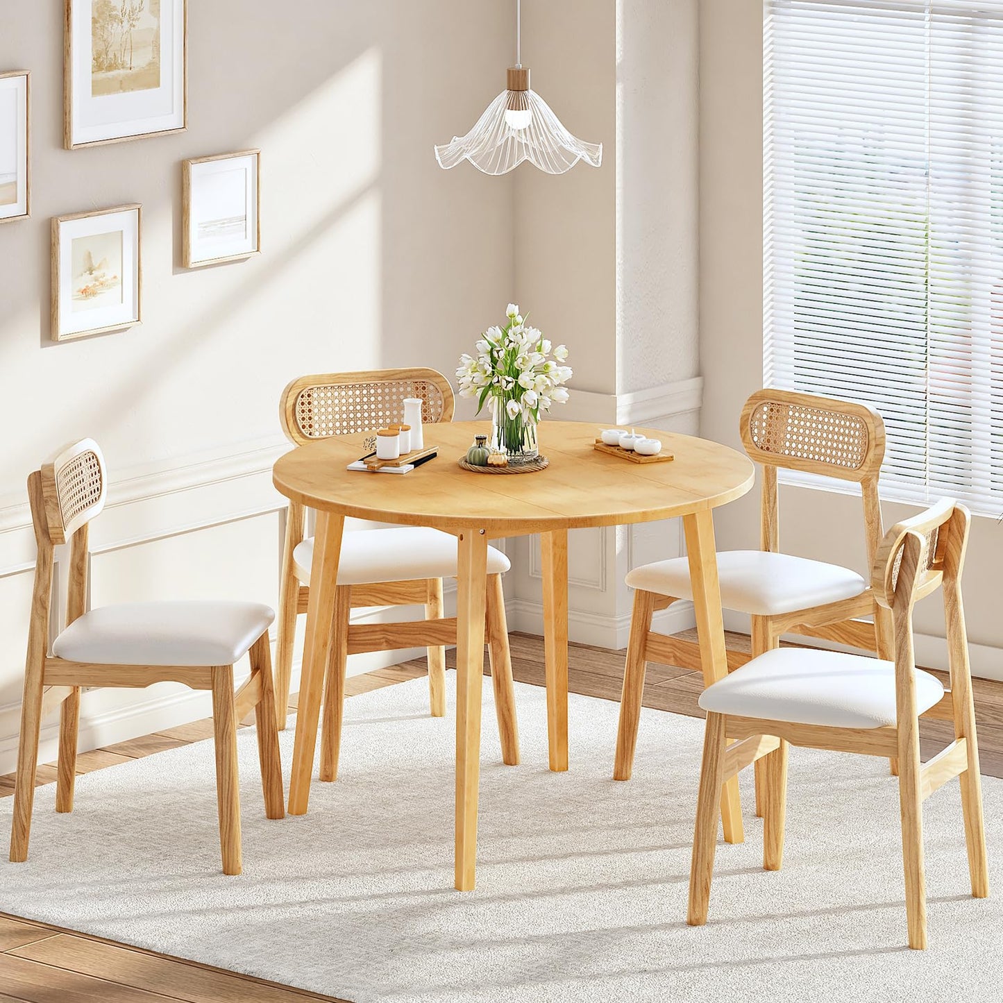 HOOBRO Bamboo Dining Table, Round Dining Table for 4, 35.4" Kitchen Table for Small Space, Easy to Assemble, Space-Saving, for Dining Room, Living Room, Office, Kitchen, Apartment, Natural YL91CZ01