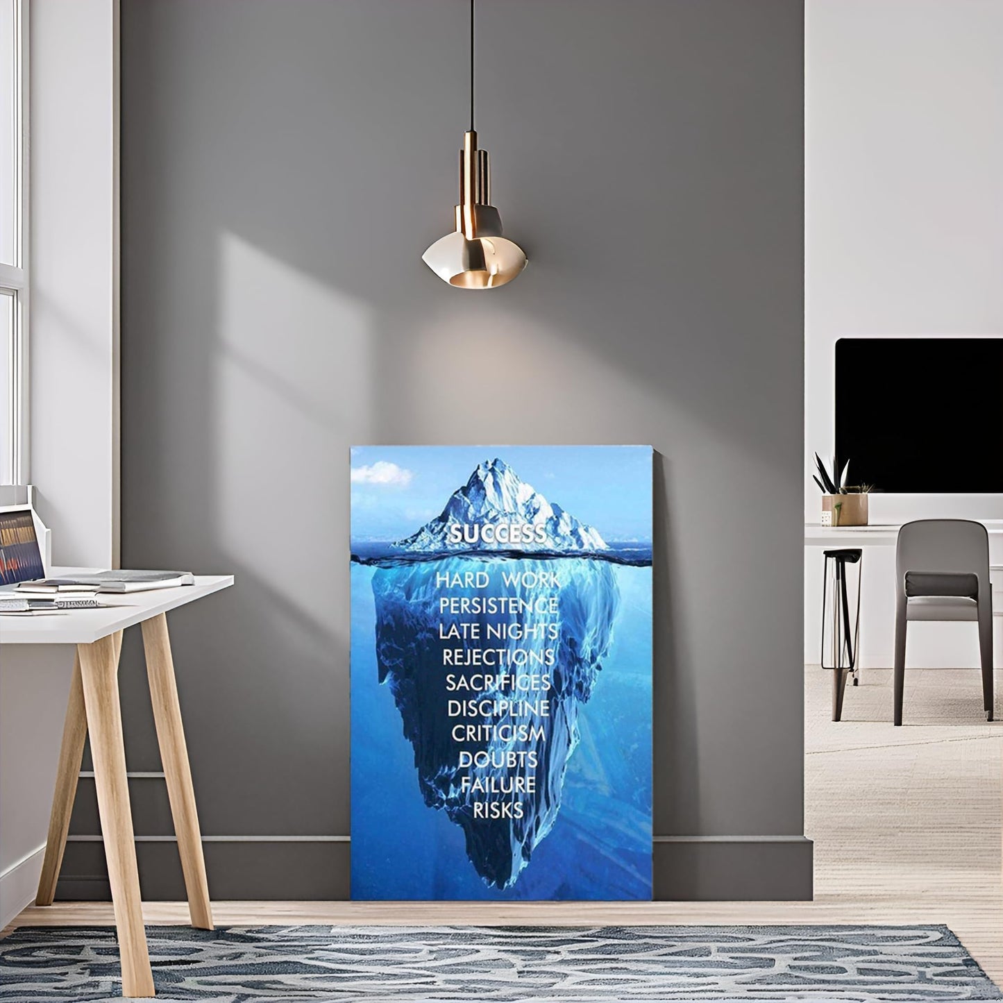 Inspirational Success Canvas Wall Art Blue Iceberg Motivation Quotes Print Poster Picture Artworks For Home school Office Artwork Decor Gift Ready to Hang (12''x 16'' 30 x 40 cm)