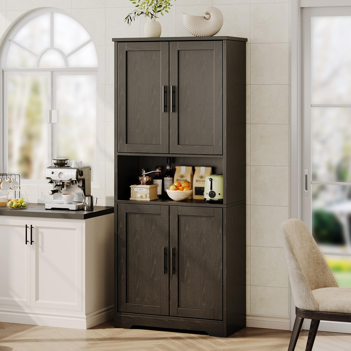 GarveeHome 70in Tall Kitchen Pantry Cabinet, Storage Cabinet with Doors and Adjustable Shelves, Freestanding Cupboard for Living Room, Dining Room, Bathroom, Black