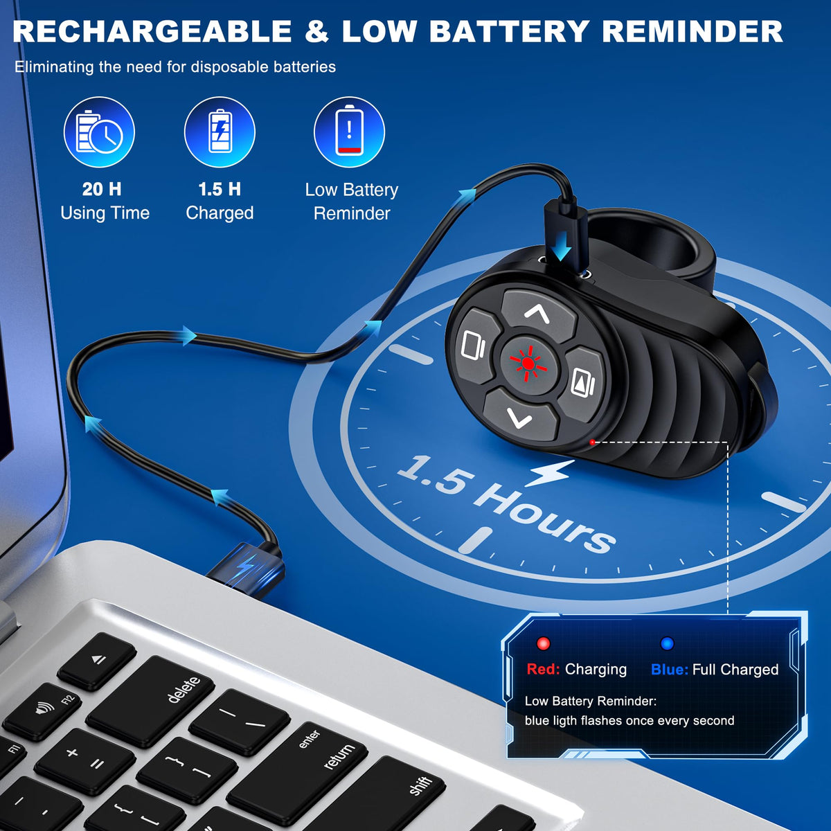 2 in 1 Presentation Clicker with Laser Pointer Finger Ring Clicker Rechargeable Presentation Clicker Long Distance PPT Clicker Remote Wireless Clicker Laser Pointer for Classroom Teacher Projector