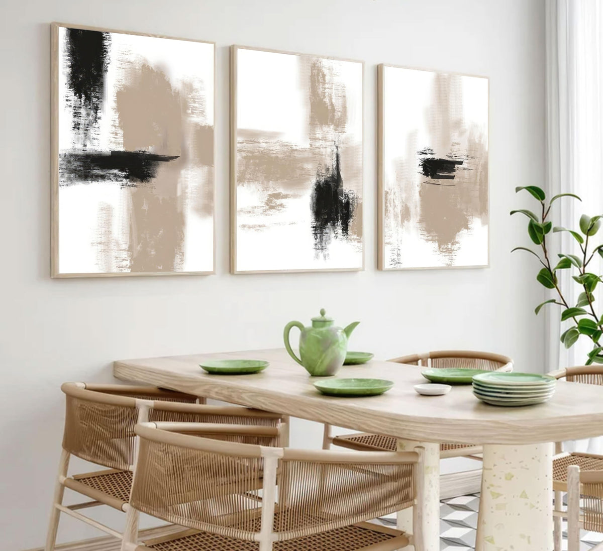 3Pcs Neutral Abstract Wall Art Black Beige Picture Wall Decor Modern Minimalist Aesthetic Canvas Poster Prints Elegant Living Room Artwork Painting Home Decoration for Bedroom Office 12x16in Unframed
