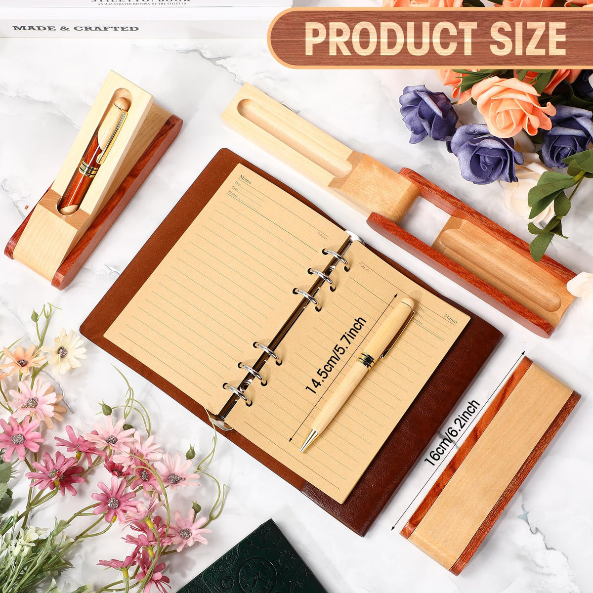 Zhanmai 3 Sets Wooden Ballpoint Pen Sets for Men Gift with Business Pen Case Display, Appreciation Gifts for Men Christmas Birthday Employee Office Supplies, Thank You Gifts for Dad Father