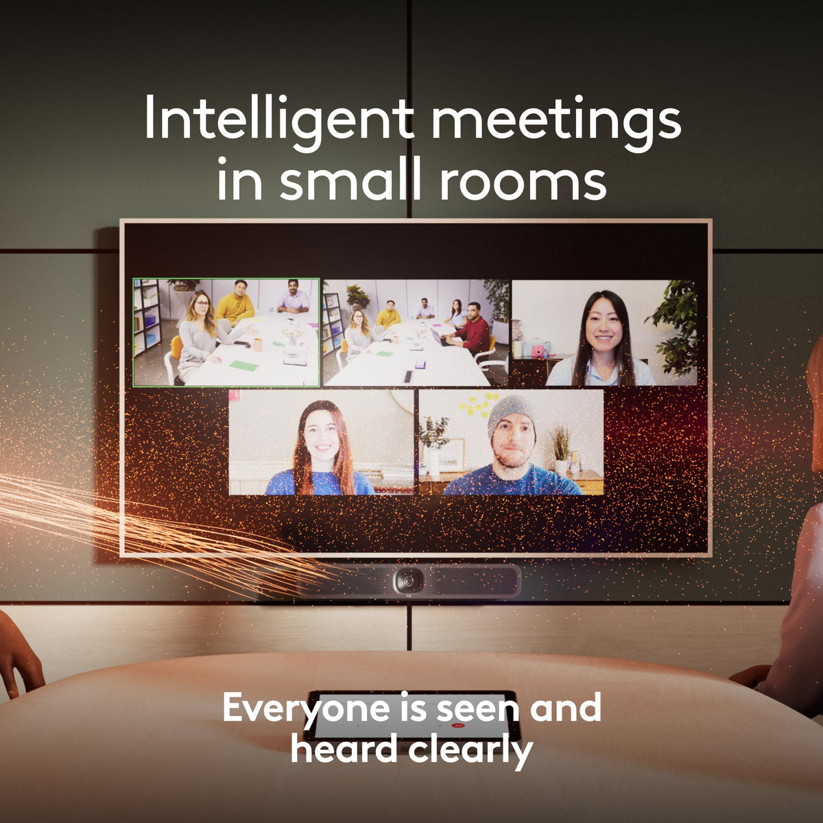Logitech MeetUp 2 All-in-One USB Conference Room Camera, Compact Video Bar with Built-in AI Features, Works with Microsoft Teams, Zoom Rooms, Google Meet, and More,Color-Graphite.