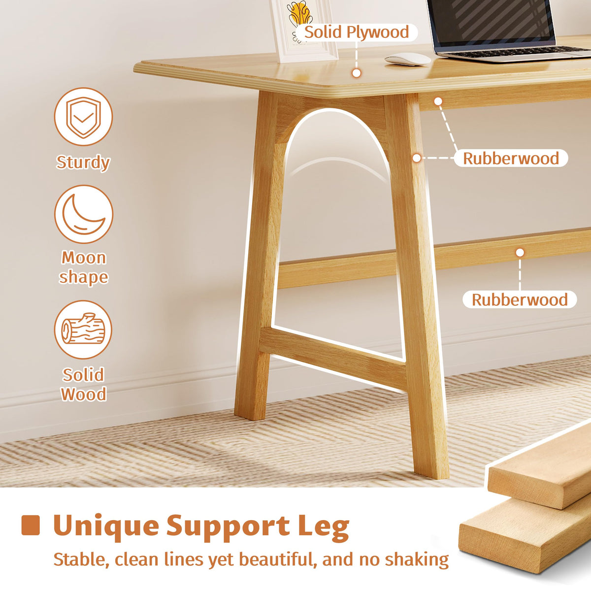 IOTXY Solid Wood Writing Table - 60" W x 24" D Minimalist Computer Desk for Home Office, Work, Study, Creativity, and PC Workstation, Oak