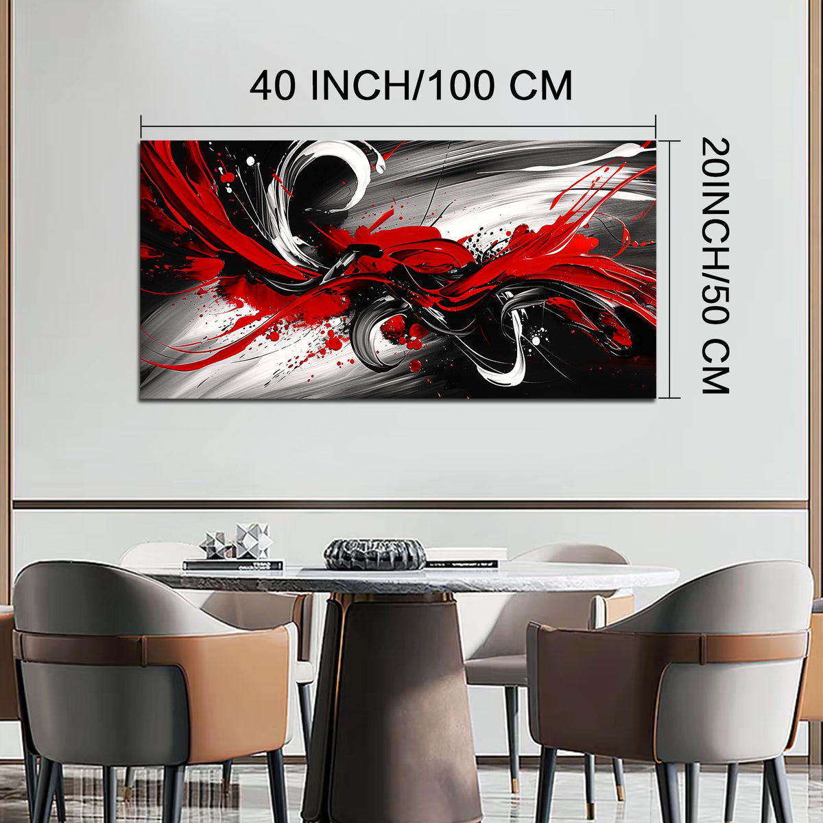 Black and White Red Large Canvas Wall Art for Living Room Framed Print Picture Painting Bedroom Office Wall Decor Modern Room Abstract Wall Decorations Artwork Size 20x40 Ready to Hang