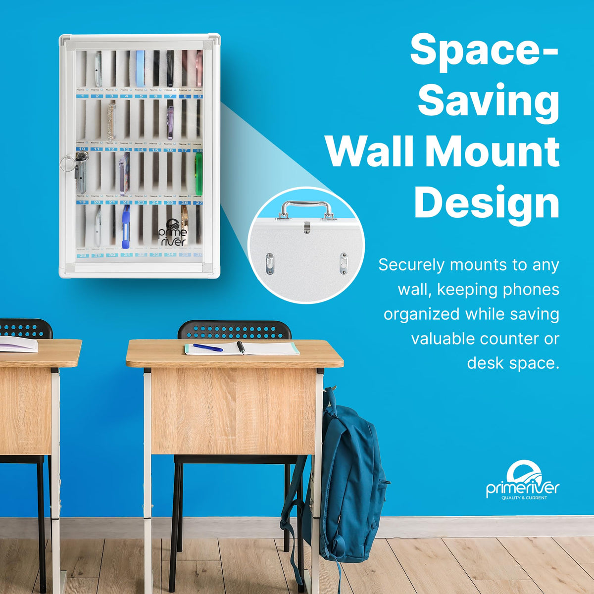 PRIMERIVER Cell Phone Locker for Classroom, Gym & Office | Secure Aluminum Storage Cabinet – 36 Slots | Portable & Wall-Mounted Organizer