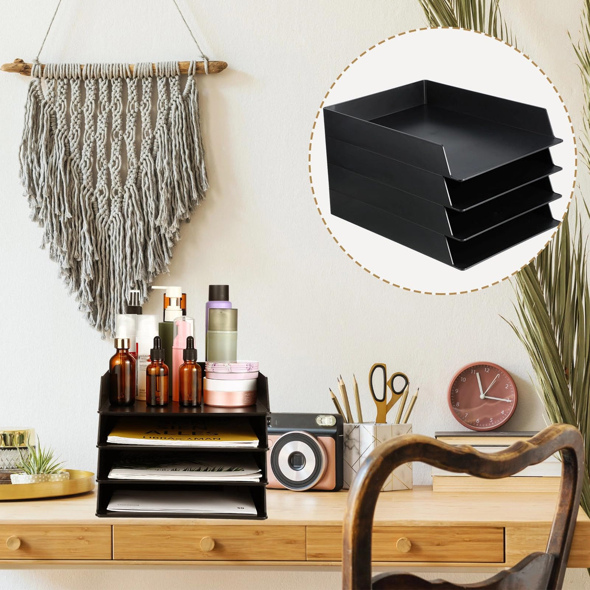 Wenqik 12 Pcs Stackable Paper Trays Rectangular Plastic Desk Holder Desktop Document File Organizer Storage Letter for Office Classroom (Black)