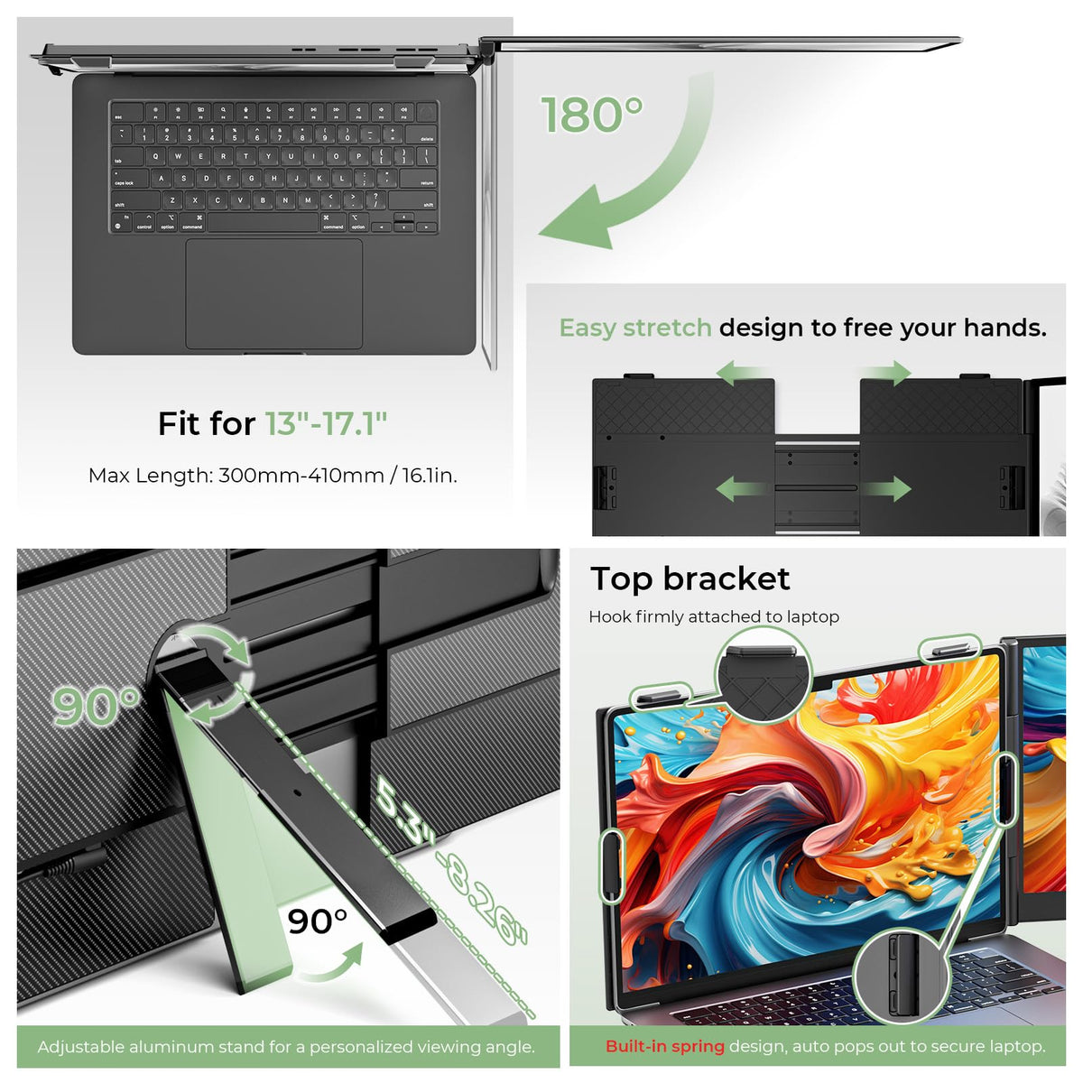 ZUMWALT Laptop Screen Extender, 14" FHD 1080P Dual Portable Monitor for Laptop, Ultra-Thin Travel Monitor Extender Fit 13”-17.3”, Plug and Play Compatible with Windows/Mac/Android/Chrome/Switch