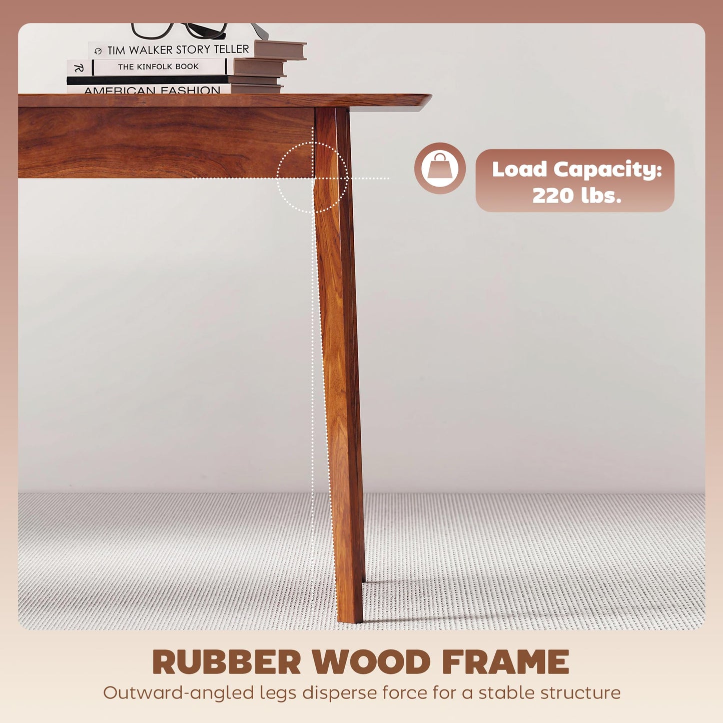 HOMCOM 47" Mid-Century Modern Dining Table for 4, Rectangular Kitchen Table with Wood Grain Finish, Tapered Legs, Wood Frame for Small Spaces, Dining Room, Apartment, Easy to Assemble, Walnut