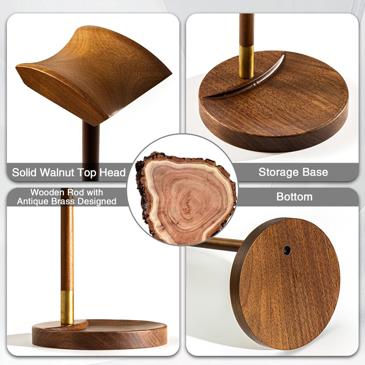 Plehood Headphone Stand for Desk, Solid Wood Gaming Headset Stand, Universal Wooden Headphone Stand Hanger, Wooden Headphone Holder with Storage Base for Airpod max and More