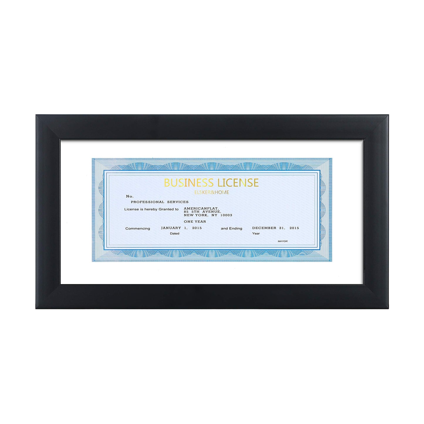 ELSKER&HOME 5x10 Business License Frame Black for 3.5x8 Standard Business License with mat - 5x10 frame without mat for Panoramic Picture, Wall or Tabletop Display (1 Pack)