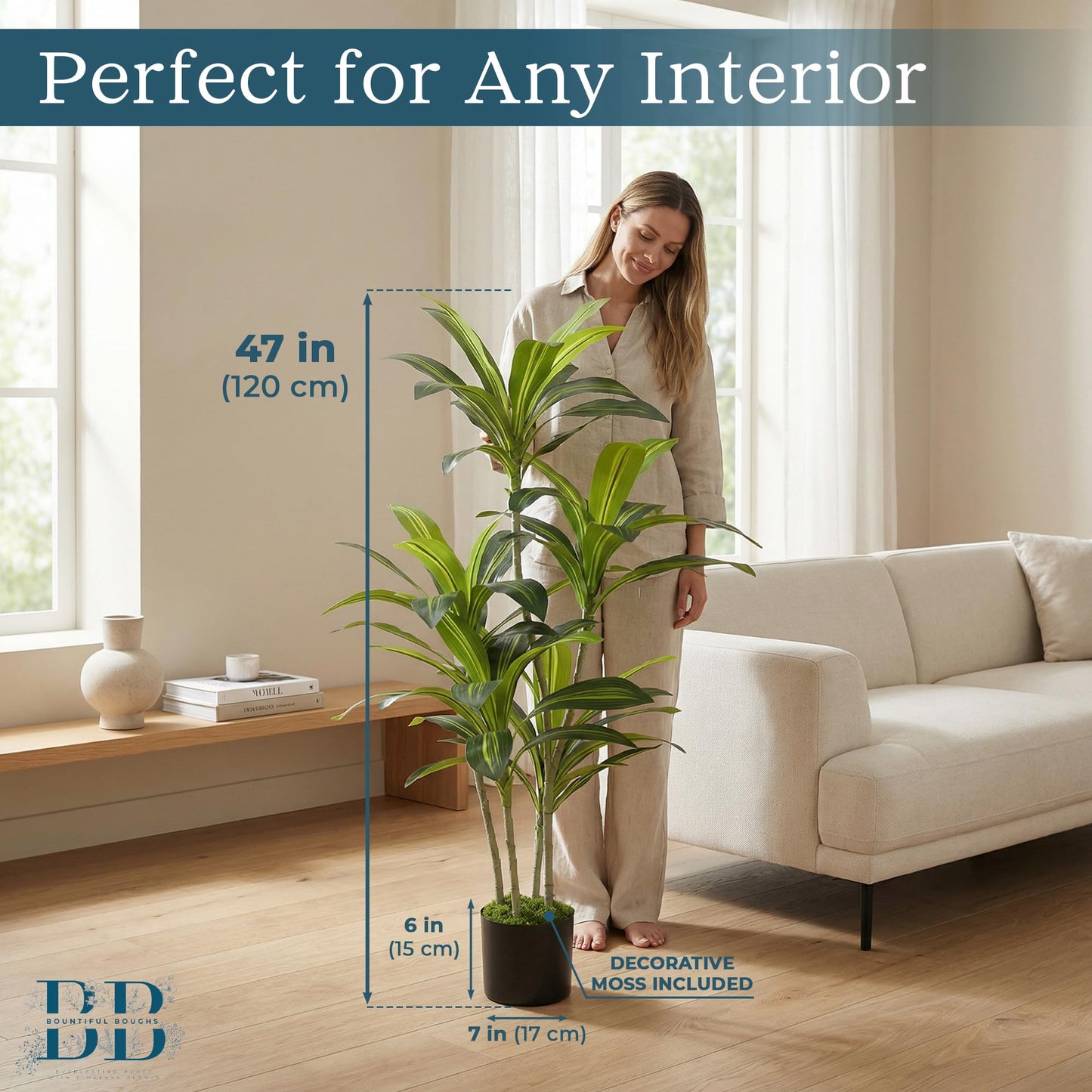 4’ (120 cm) Dracaena Artificial Tree with Small Black Pot & Moss – Lifelike Natural Look, Maintenance-Free, Indoor & Outdoor Plant for Home, Office, Balcony & Patio