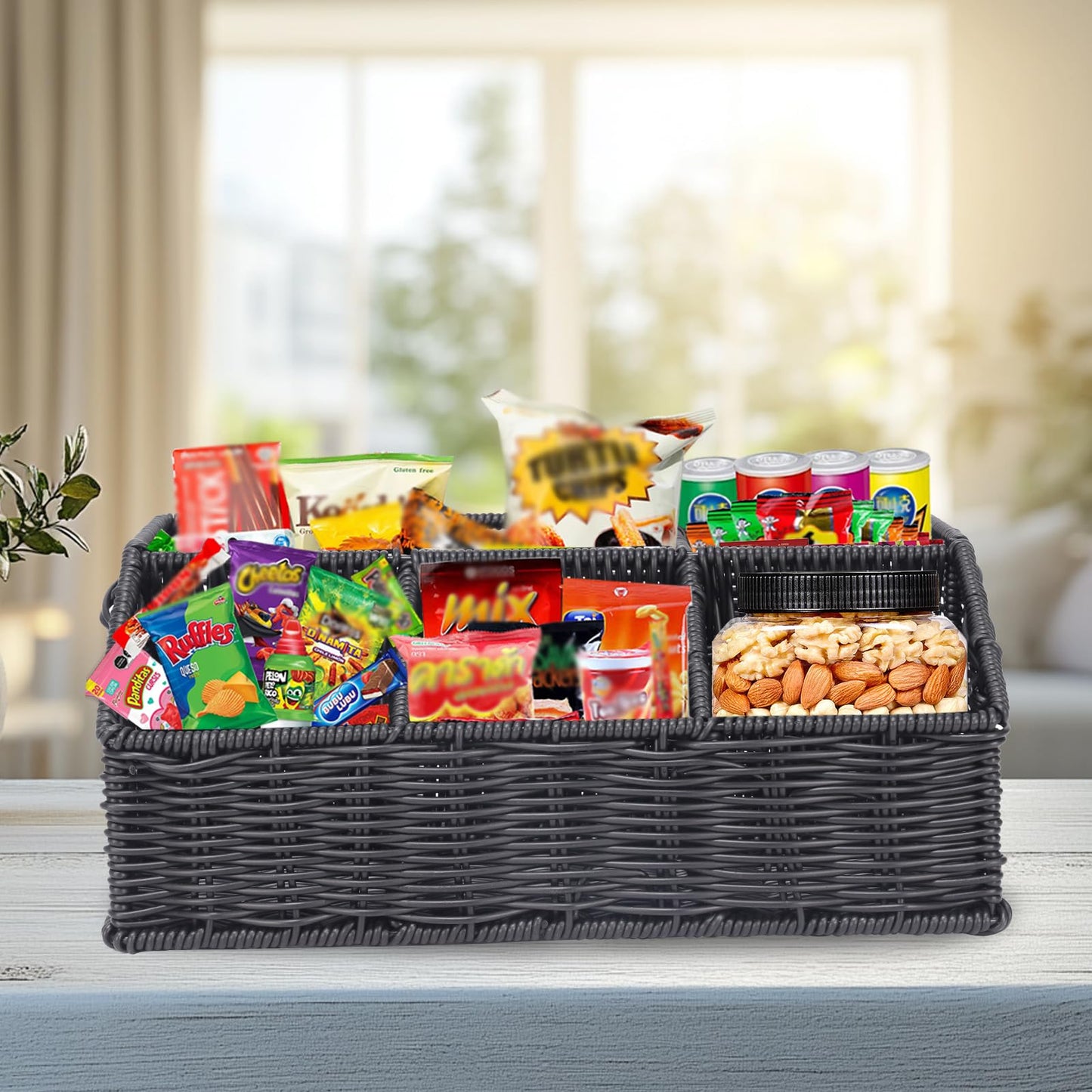 Snack Organizer with 5-Compartment Rack Snack Bar Station for Pantry Counter, Snack Storage Shelf with Removable Bins and Labels, Pantry Organizers and Storage for Kitchen or Office