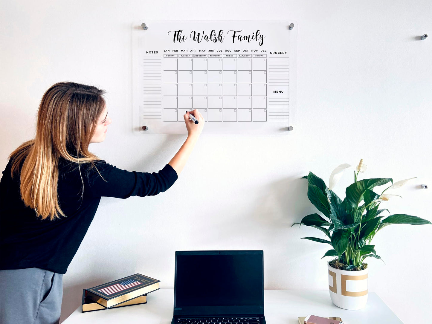 FAMILY NAME CALENDAR Personalized Acrylic Wall Calendar - Personalized Calendar 2026, Horizontal Wall Calendar, Monthly and Weekly Calendar, Housewarming Gift, Goals, To Do